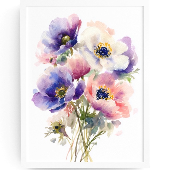 Creative Path Studios Other - Watercolor Anemone Flowers Wall Art Illustration Print Poster Unframed